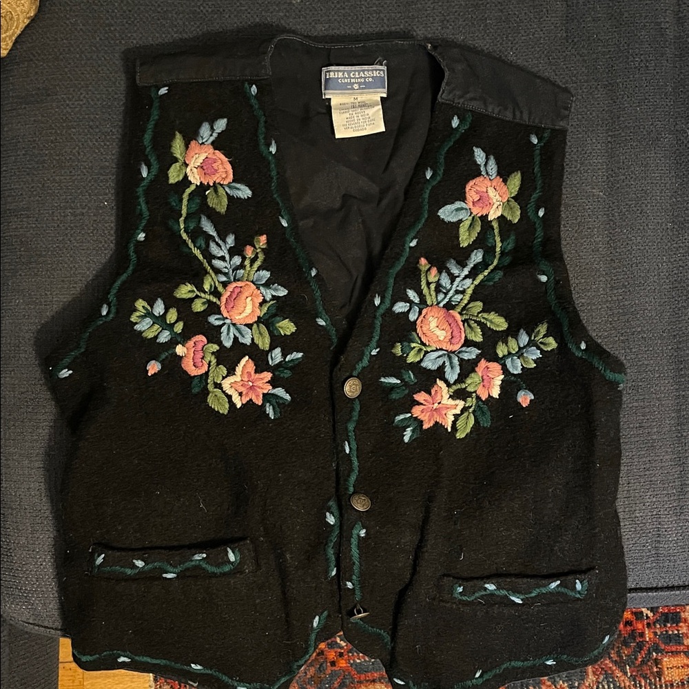 Embroidered Floral Black Vest by